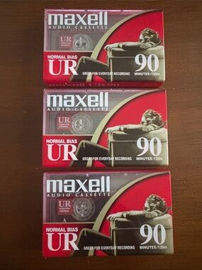 3 Sealed Maxwell UR 90 Minute Blank Audio Cassette Tapes - Normal Bias